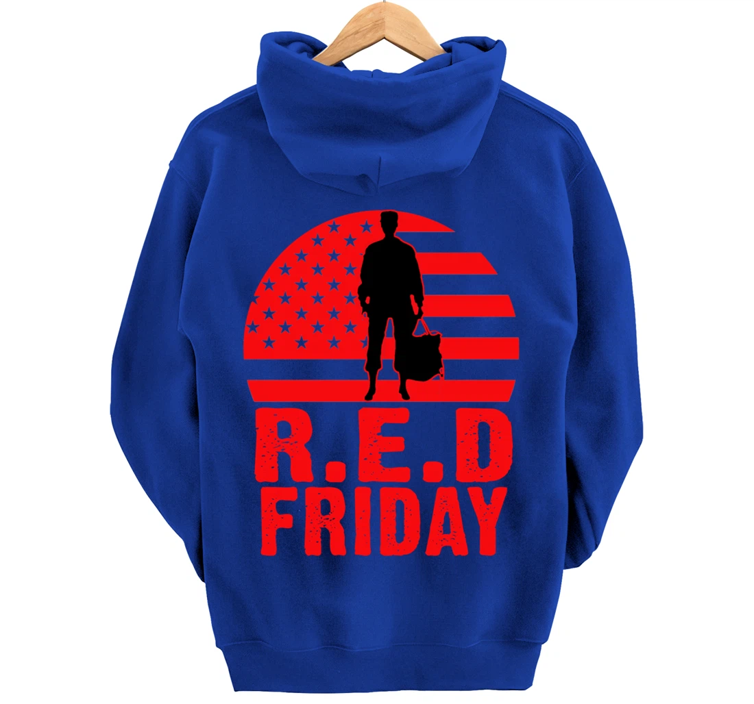 Red Friday Military Deployed Navy Soldier US Flag Veteran Pullover Hoodie