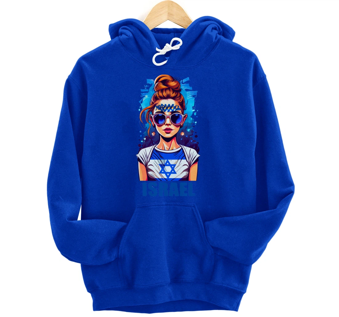 Womens Patriotic Israel Pride Israeli Flag Jewish Mom Girl Pullover Hoodie