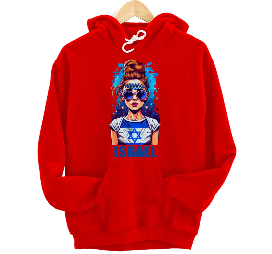Womens Patriotic Israel Pride Israeli Flag Jewish Mom Girl Pullover Hoodie