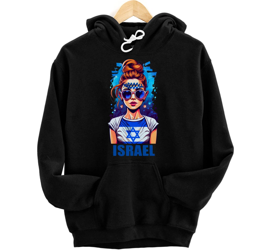 Womens Patriotic Israel Pride Israeli Flag Jewish Mom Girl Pullover Hoodie