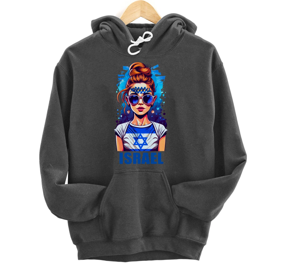 Womens Patriotic Israel Pride Israeli Flag Jewish Mom Girl Pullover Hoodie