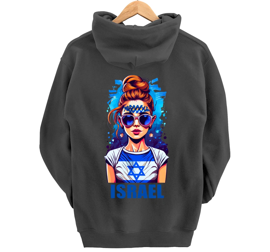Womens Patriotic Israel Pride Israeli Flag Jewish Mom Girl Pullover Hoodie