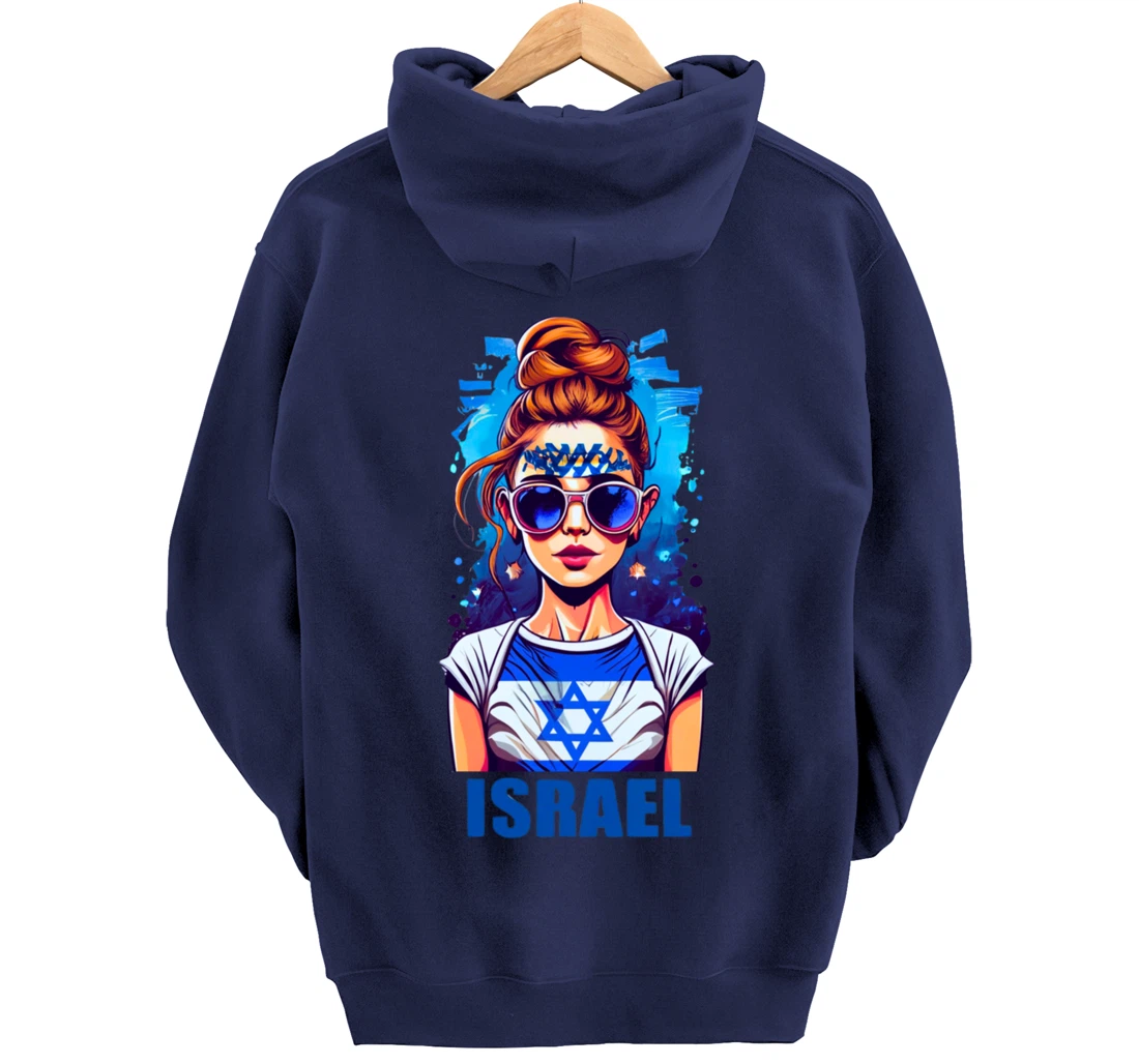 Womens Patriotic Israel Pride Israeli Flag Jewish Mom Girl Pullover Hoodie