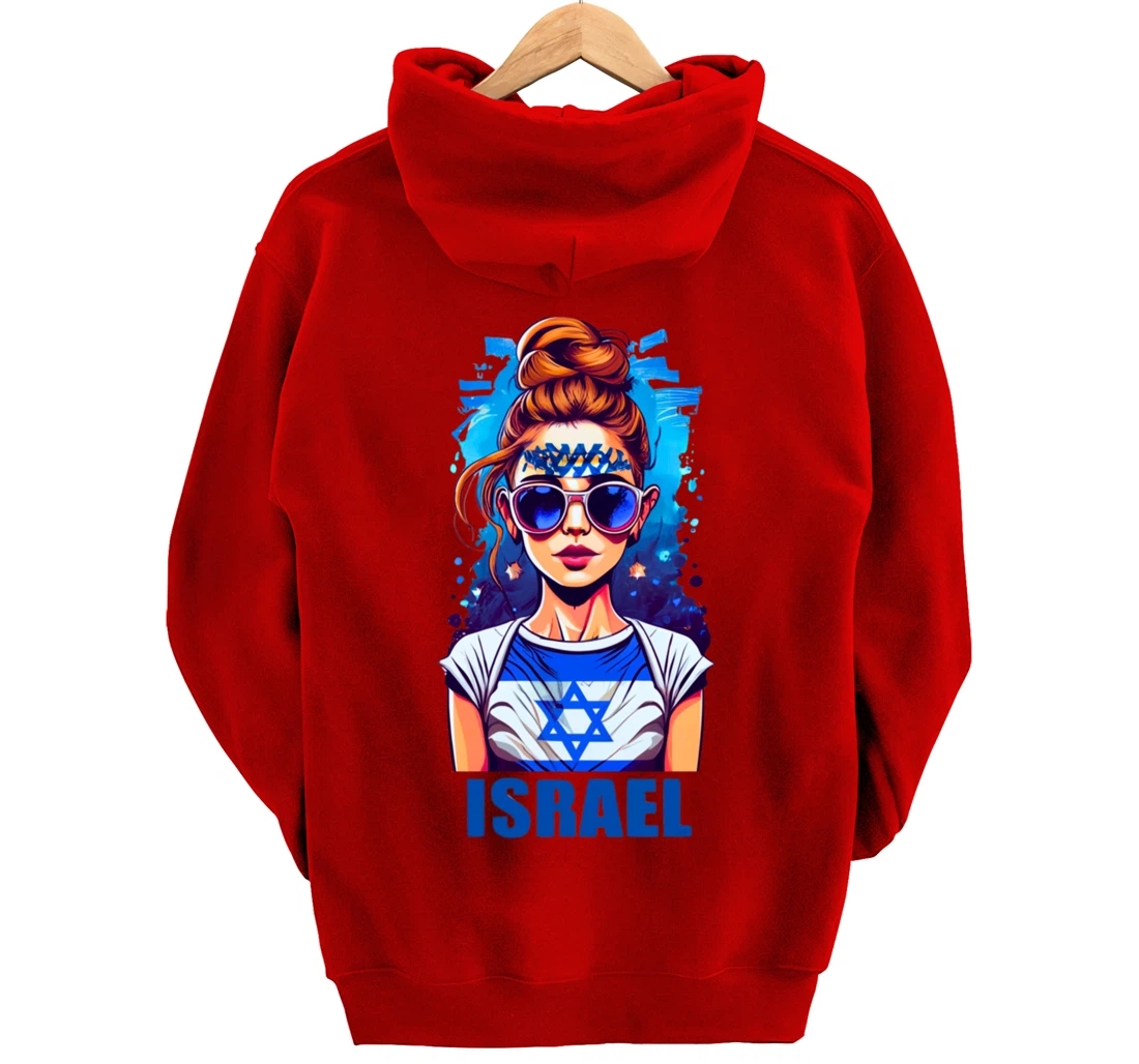 Womens Patriotic Israel Pride Israeli Flag Jewish Mom Girl Pullover Hoodie