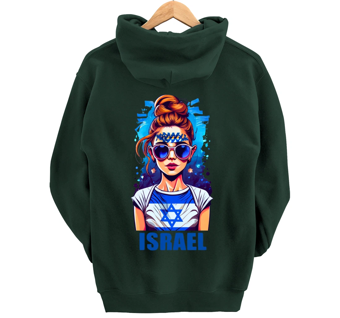 Womens Patriotic Israel Pride Israeli Flag Jewish Mom Girl Pullover Hoodie