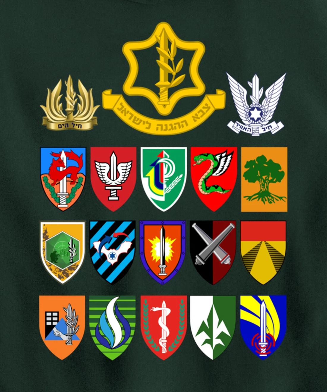 Israeli Army Units IDF Israel Defense Forces Military Tzahal Pullover Hoodie