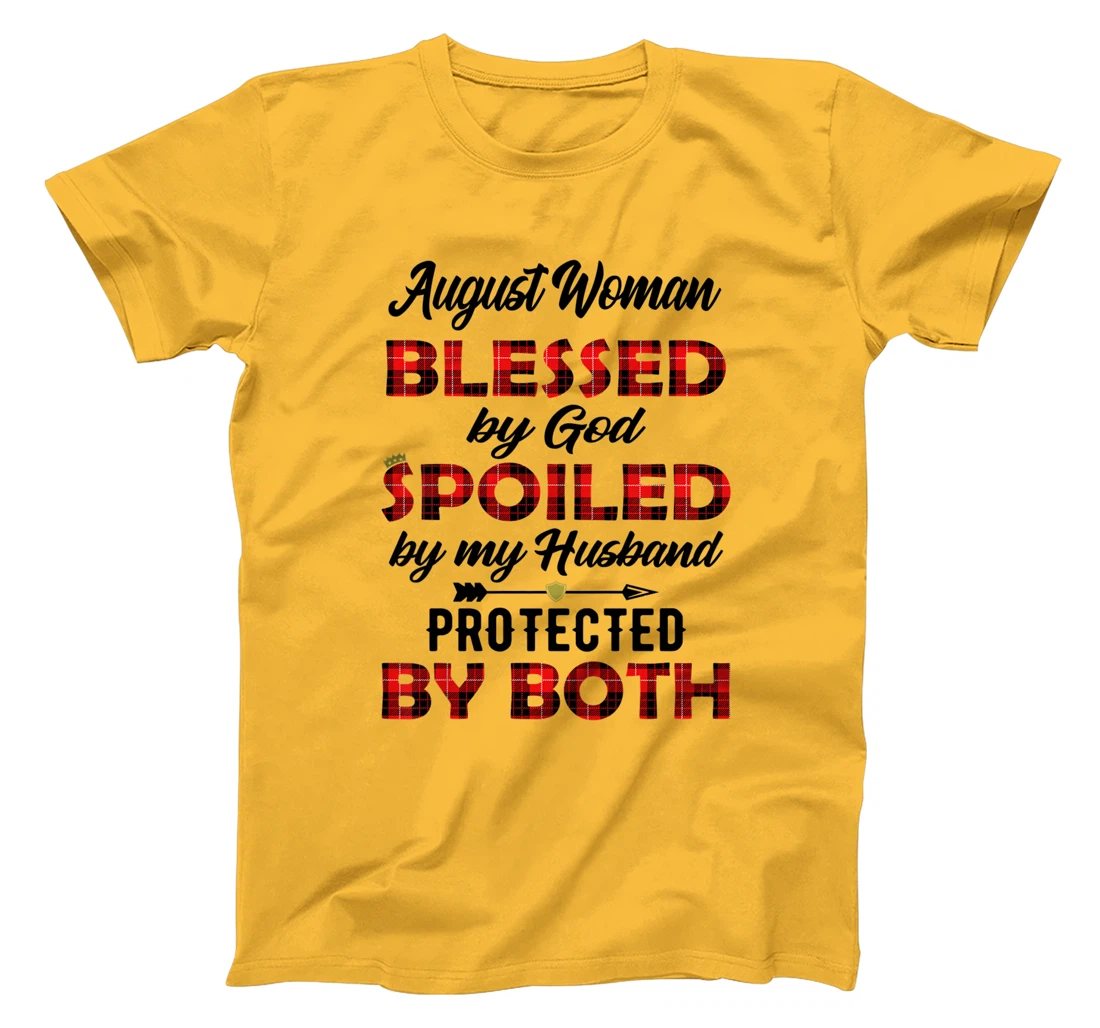 Womens August Woman Blessed By God Protected By Both Wife Gift T-Shirt