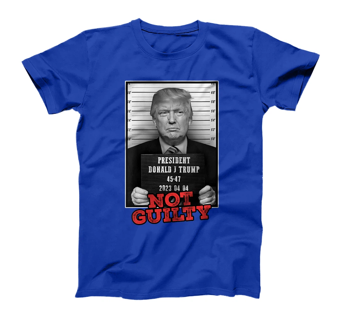 Womens Funny Donald Trump Not Guilty Mug Shot, Free Trump 2024 T-Shirt