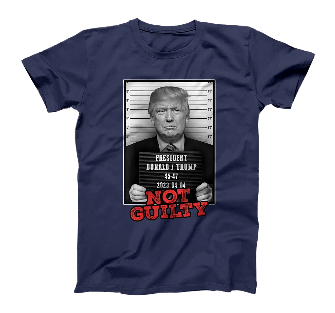 Womens Funny Donald Trump Not Guilty Mug Shot, Free Trump 2024 T-Shirt