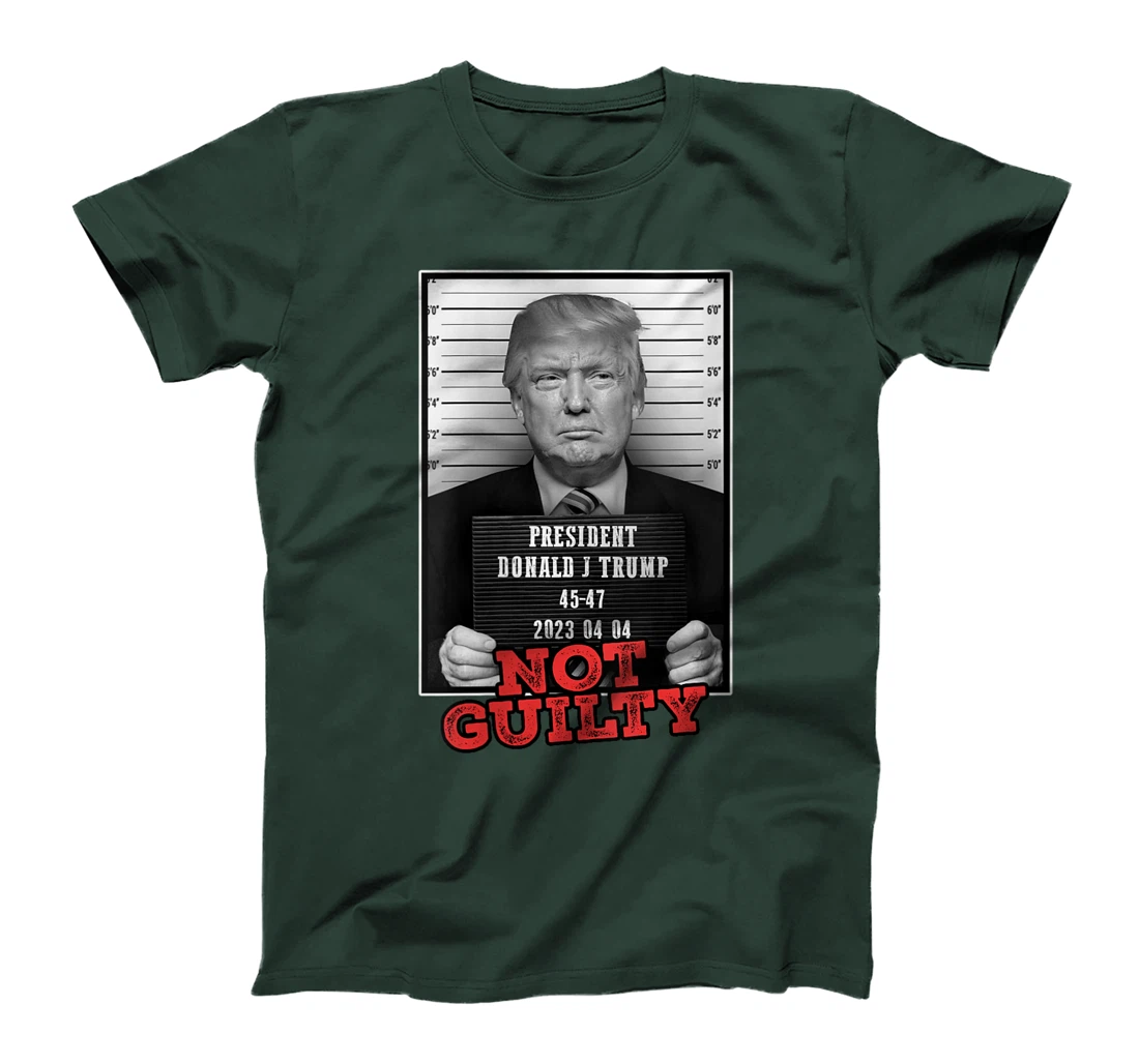 Womens Funny Donald Trump Not Guilty Mug Shot, Free Trump 2024 T-Shirt