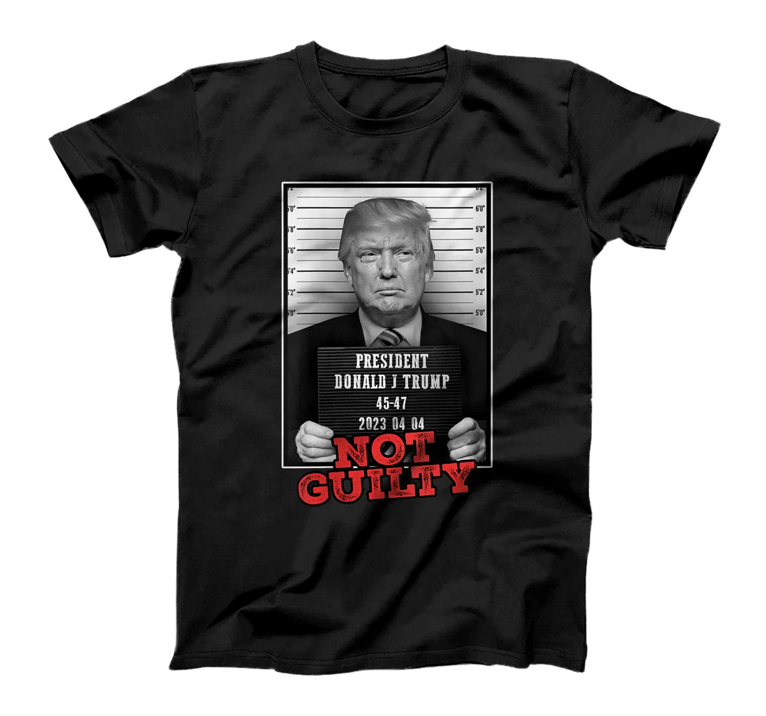Womens Funny Donald Trump Not Guilty Mug Shot, Free Trump 2024 T-Shirt
