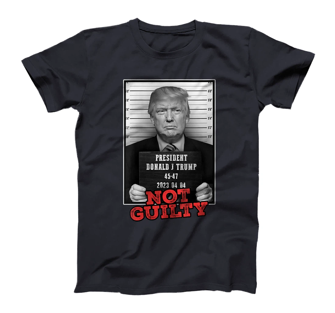 Womens Funny Donald Trump Not Guilty Mug Shot, Free Trump 2024 T-Shirt