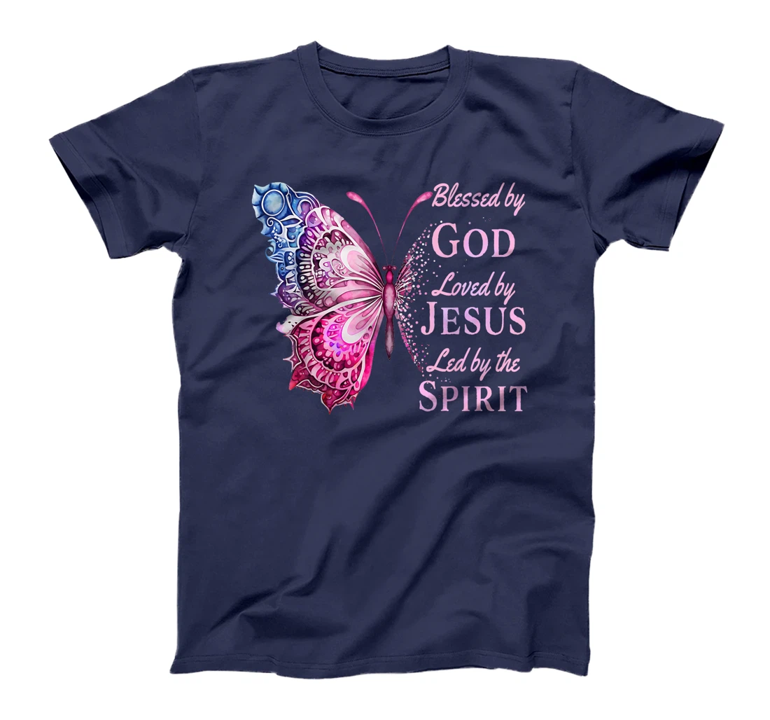 Blessed by God Loved by Jesus Pink Butterfly T-Shirt