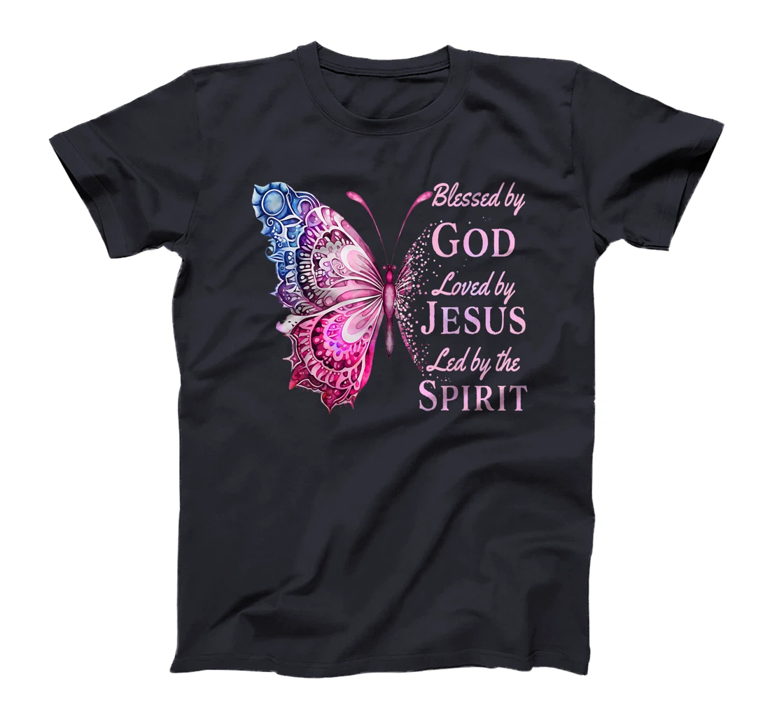 Blessed by God Loved by Jesus Pink Butterfly T-Shirt