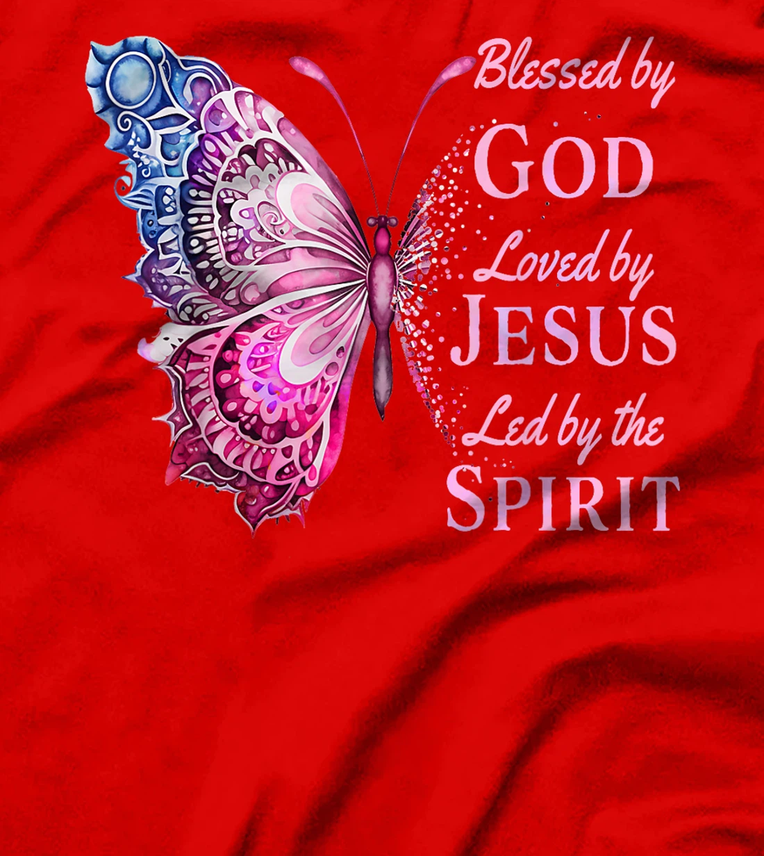Blessed by God Loved by Jesus Pink Butterfly T-Shirt