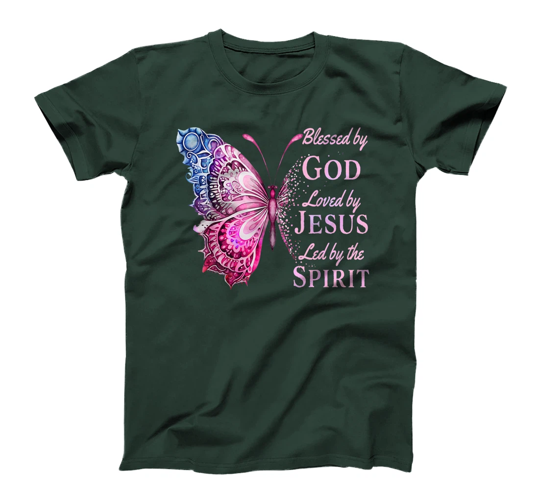 Blessed by God Loved by Jesus Pink Butterfly T-Shirt