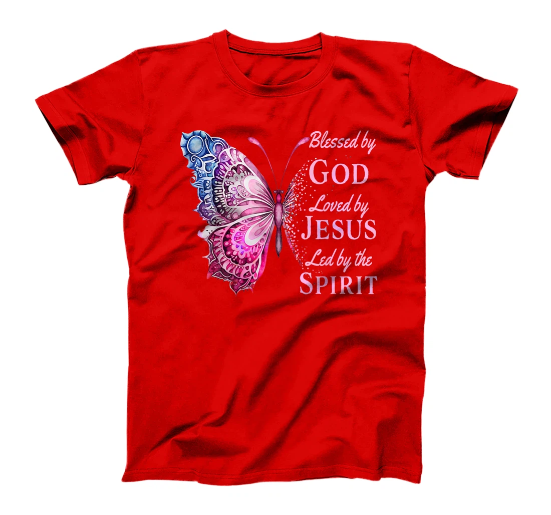 Blessed by God Loved by Jesus Pink Butterfly T-Shirt