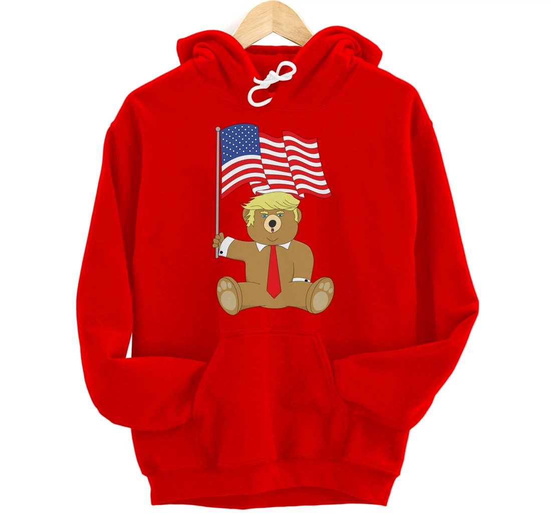 Trump Bear USA Flag Patriot Funny Red Pill Election Women Pullover Hoodie