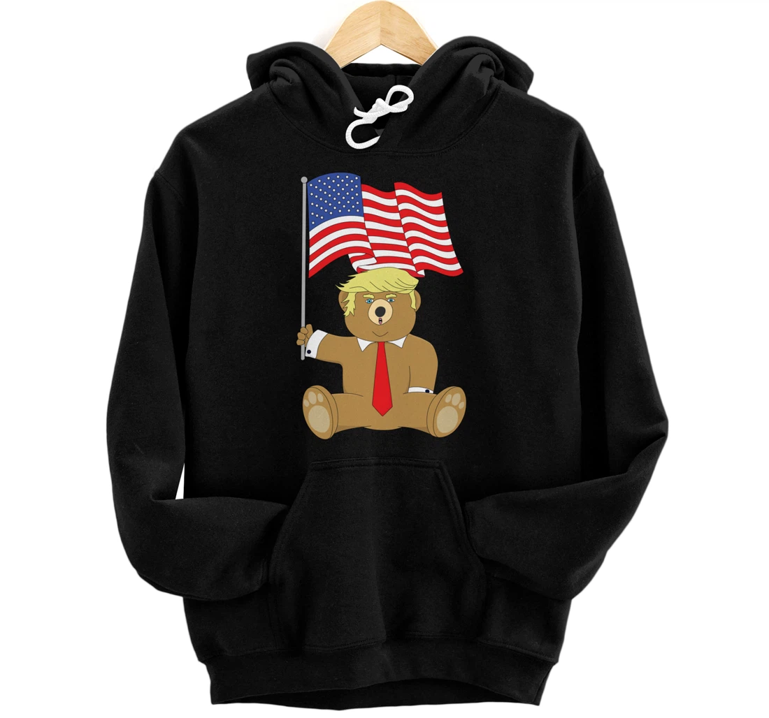 Trump Bear USA Flag Patriot Funny Red Pill Election Women Pullover Hoodie