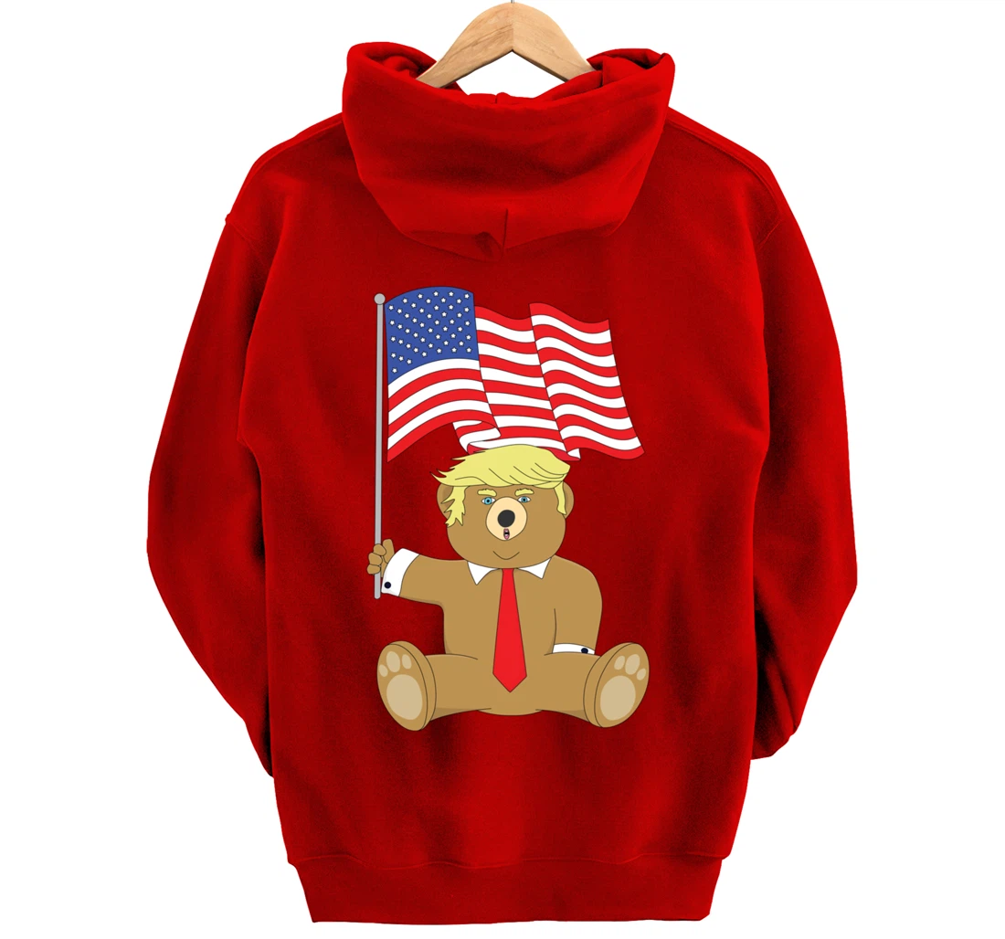 Trump Bear USA Flag Patriot Funny Red Pill Election Women Pullover Hoodie