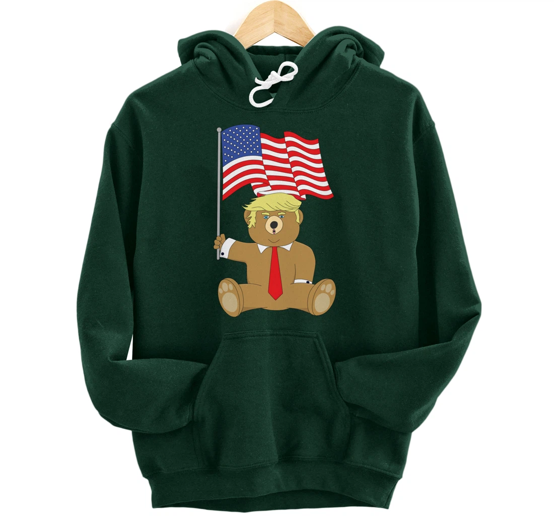Trump Bear USA Flag Patriot Funny Red Pill Election Women Pullover Hoodie