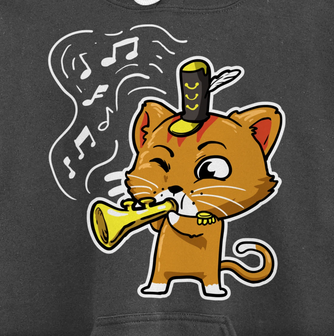 Cute Kawaii Cat Playing Trumpet Trumpeter Cat Lover Pullover Hoodie