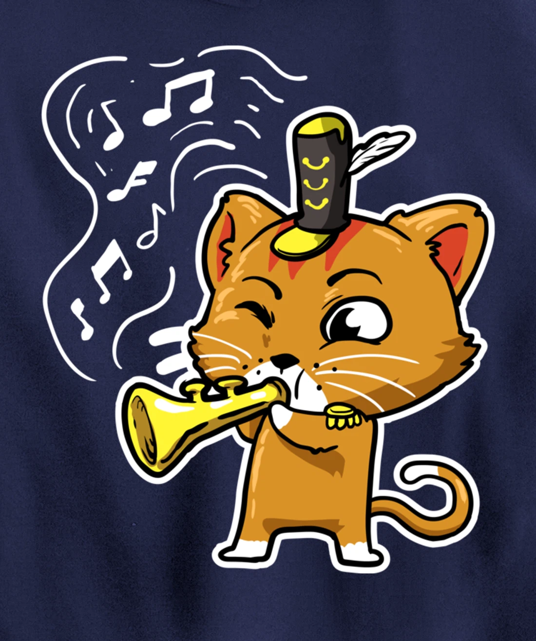 Cute Kawaii Cat Playing Trumpet Trumpeter Cat Lover Pullover Hoodie