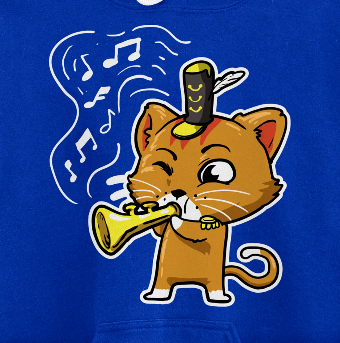 Cute Kawaii Cat Playing Trumpet Trumpeter Cat Lover Pullover Hoodie