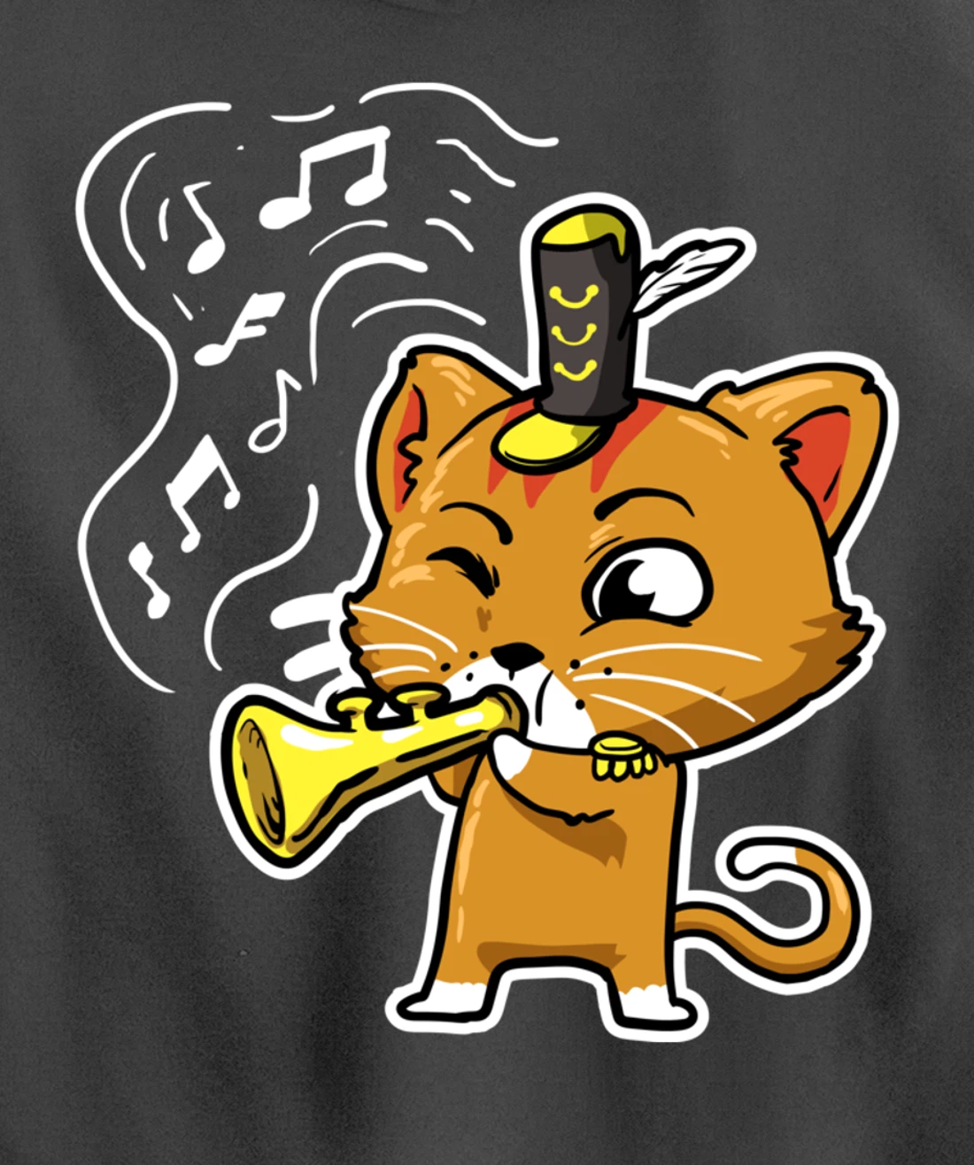 Cute Kawaii Cat Playing Trumpet Trumpeter Cat Lover Pullover Hoodie