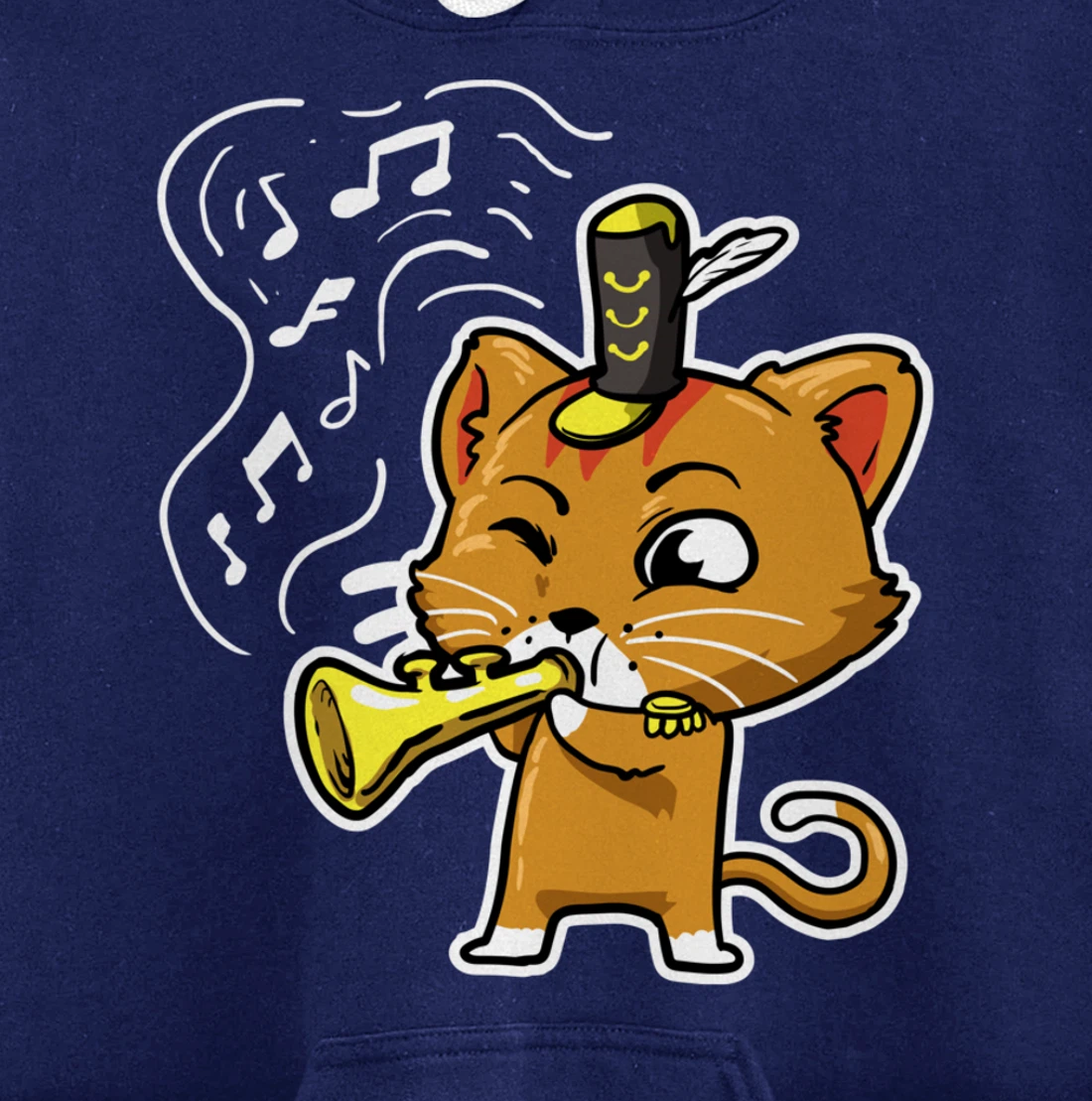 Cute Kawaii Cat Playing Trumpet Trumpeter Cat Lover Pullover Hoodie