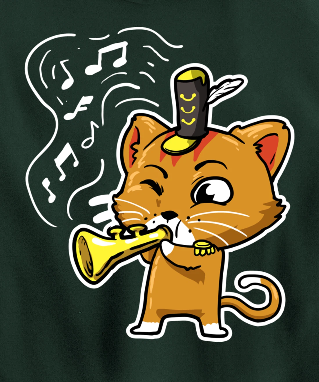 Cute Kawaii Cat Playing Trumpet Trumpeter Cat Lover Pullover Hoodie