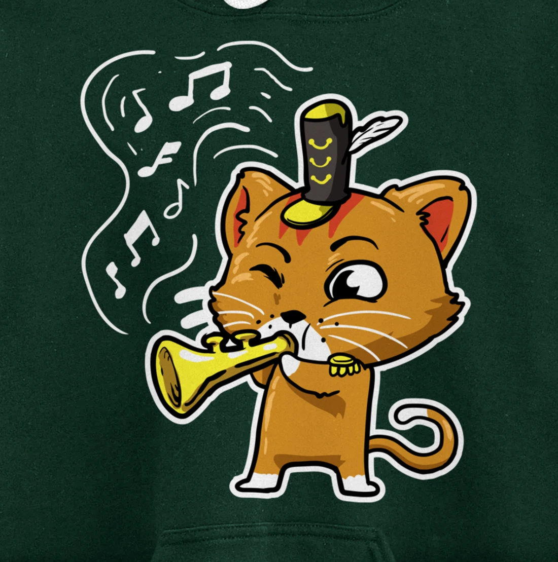 Cute Kawaii Cat Playing Trumpet Trumpeter Cat Lover Pullover Hoodie