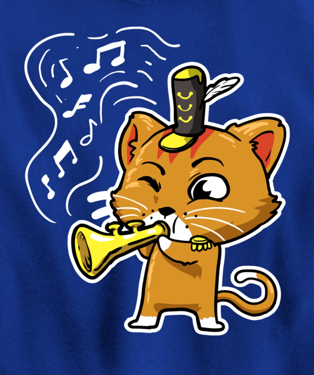 Cute Kawaii Cat Playing Trumpet Trumpeter Cat Lover Pullover Hoodie