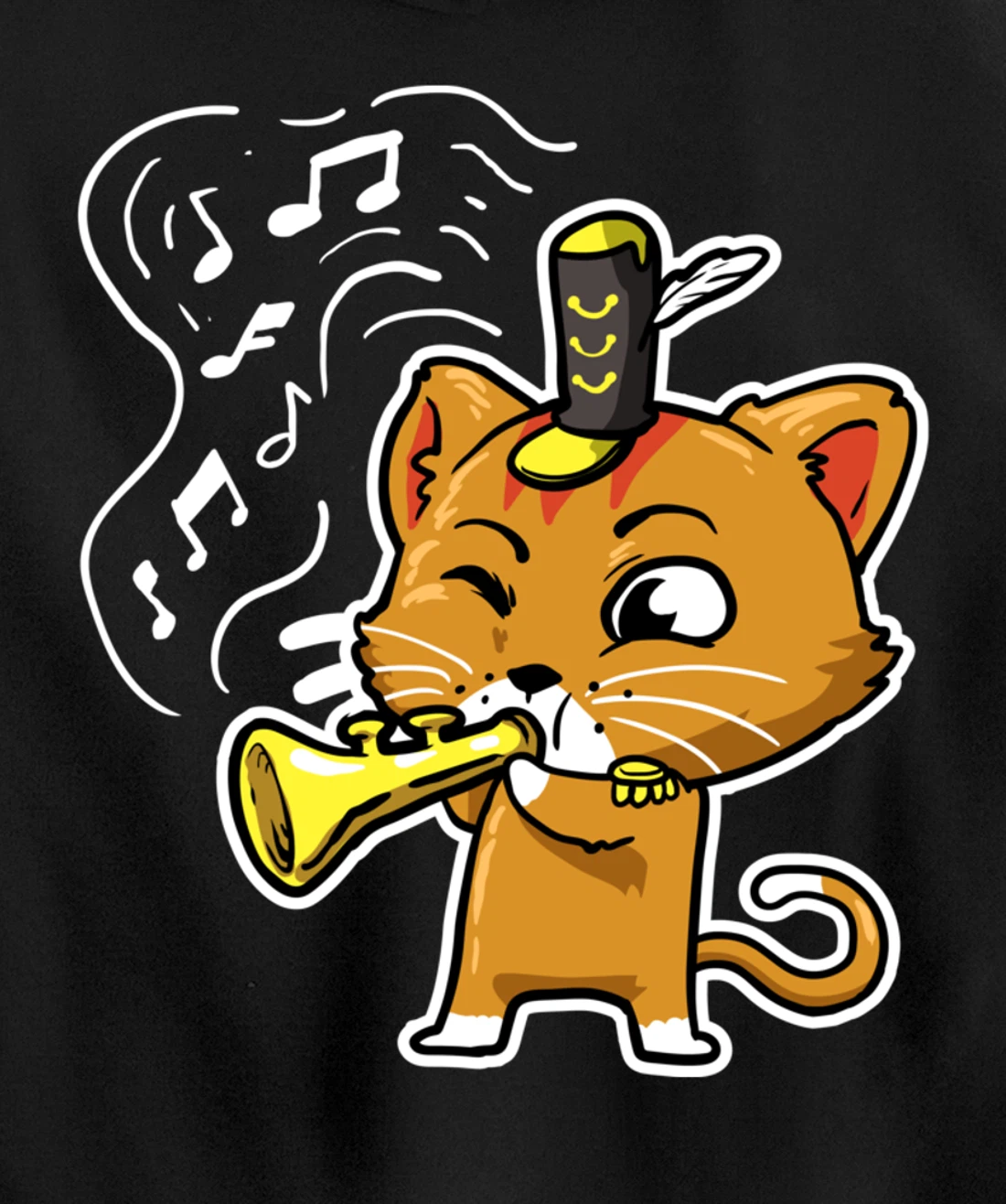 Cute Kawaii Cat Playing Trumpet Trumpeter Cat Lover Pullover Hoodie