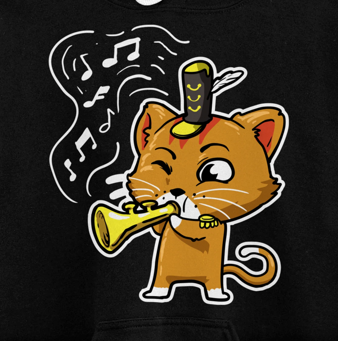 Cute Kawaii Cat Playing Trumpet Trumpeter Cat Lover Pullover Hoodie