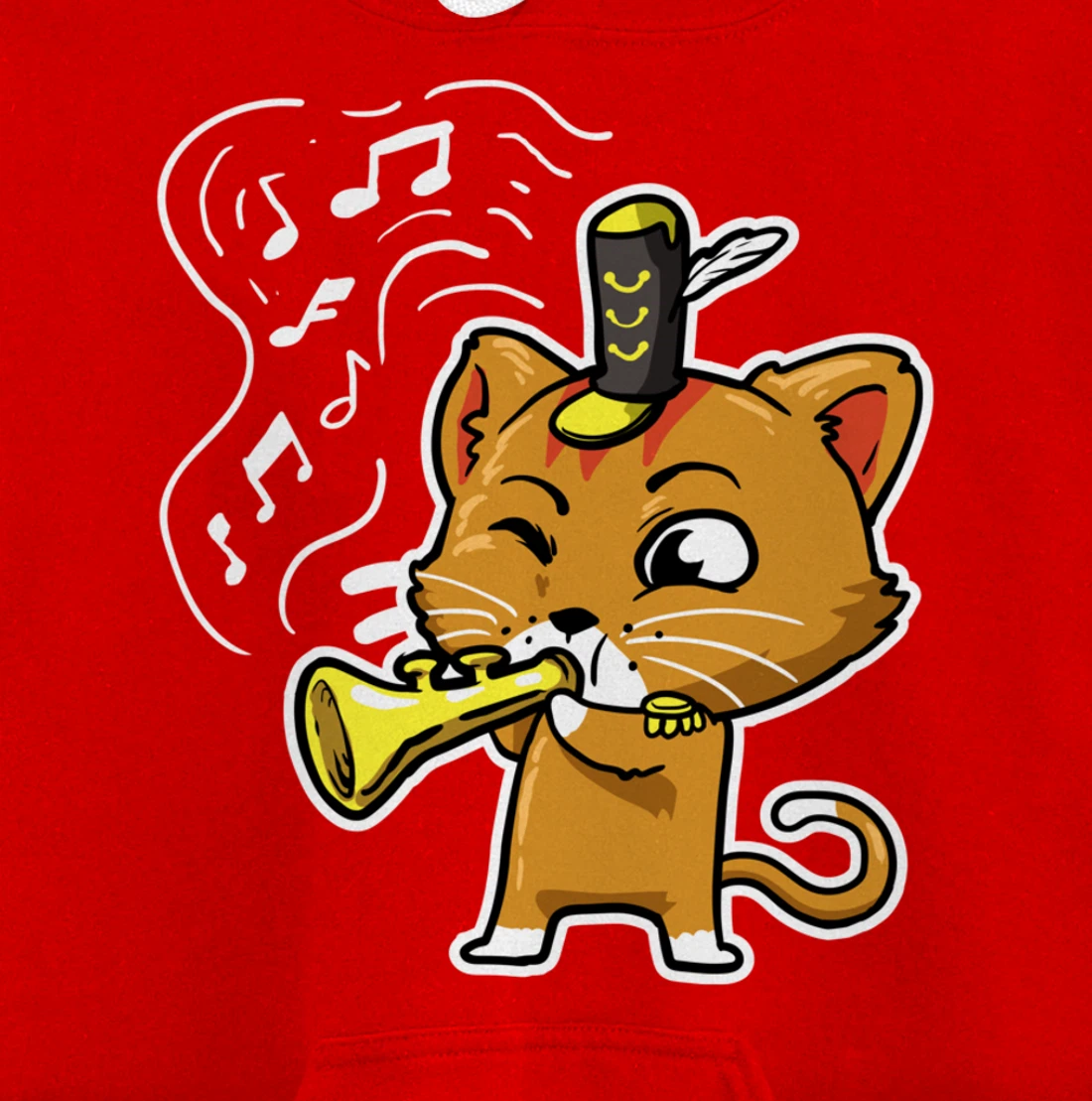 Cute Kawaii Cat Playing Trumpet Trumpeter Cat Lover Pullover Hoodie