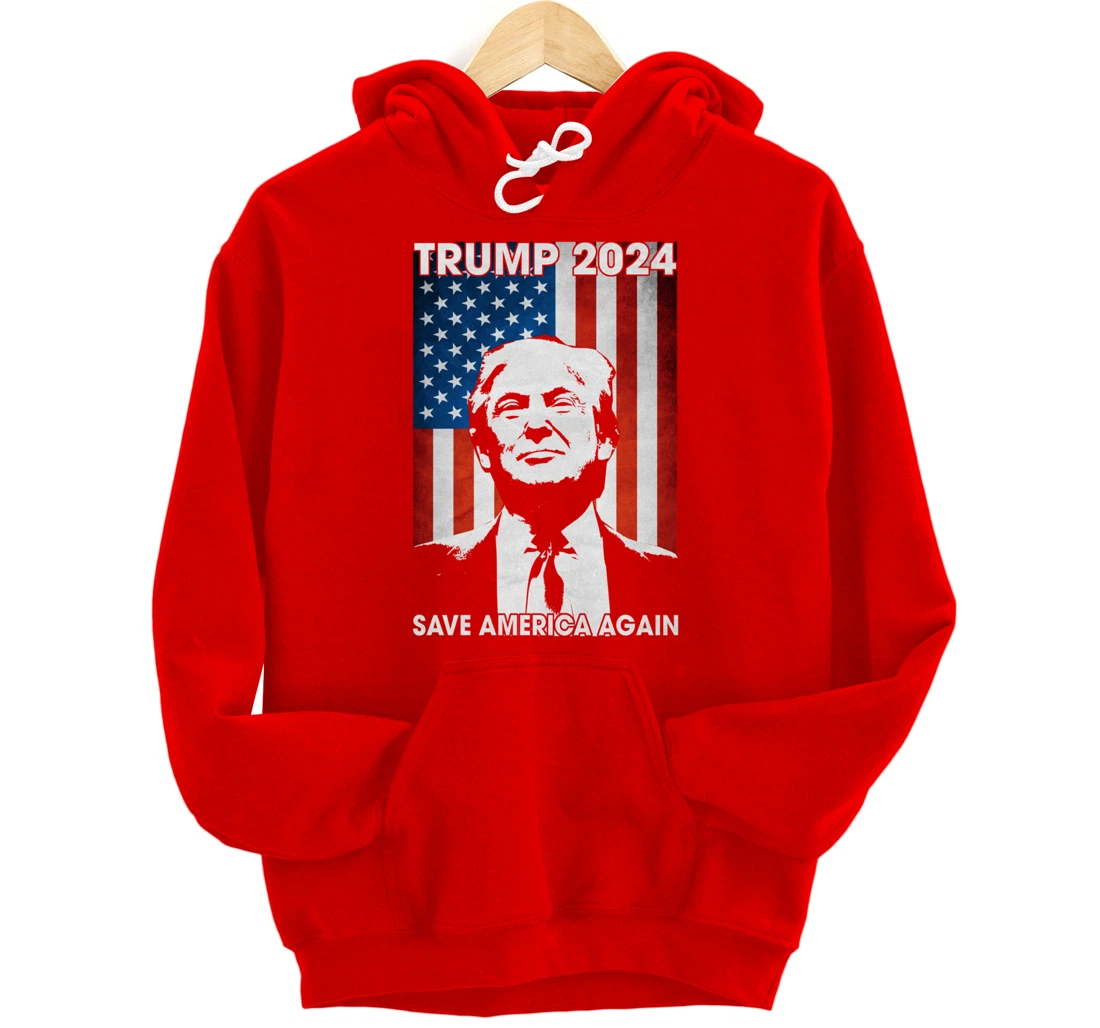 American Flag Trump 2024 Save America Again Patriotic Pullover Hoodie
