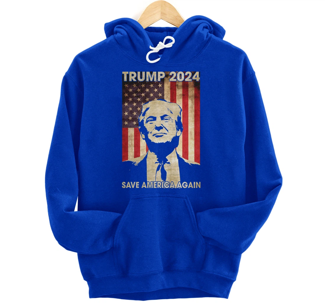 Trump 2024 Save America Again American Flag Election Gifts Pullover Hoodie