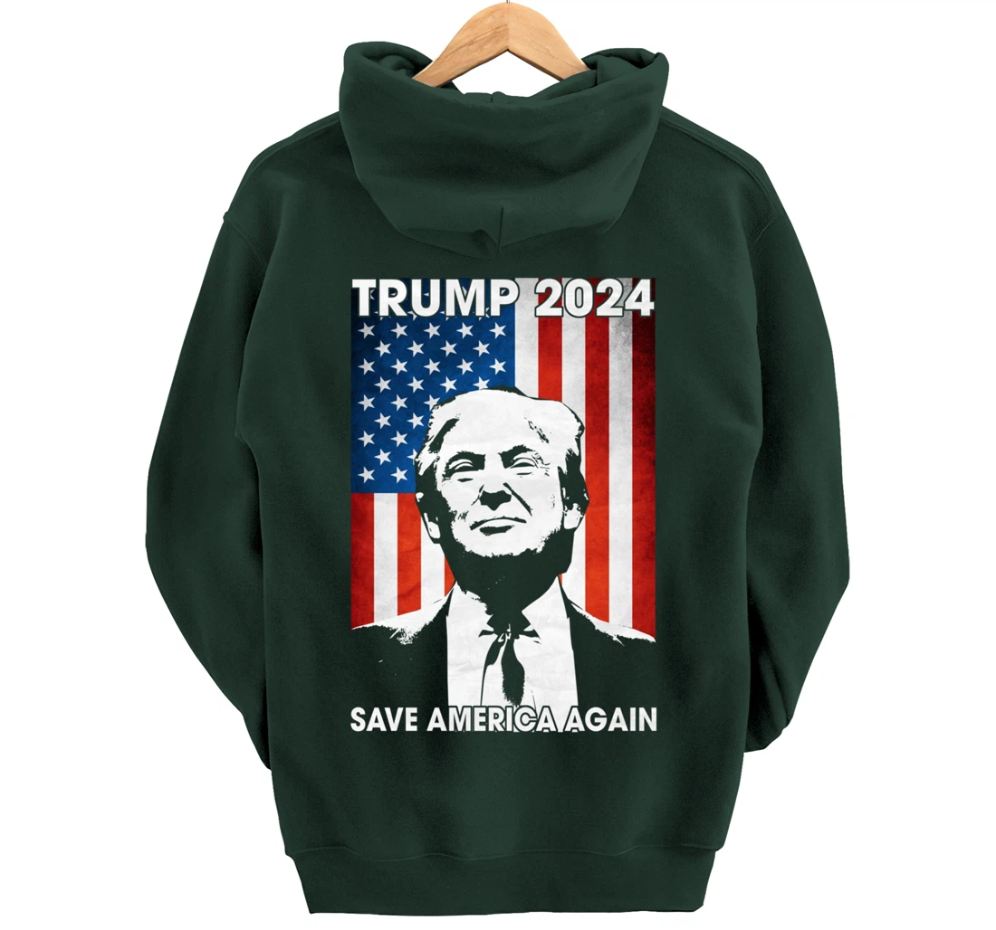 American Flag Trump 2024 Save America Again Patriotic Pullover Hoodie