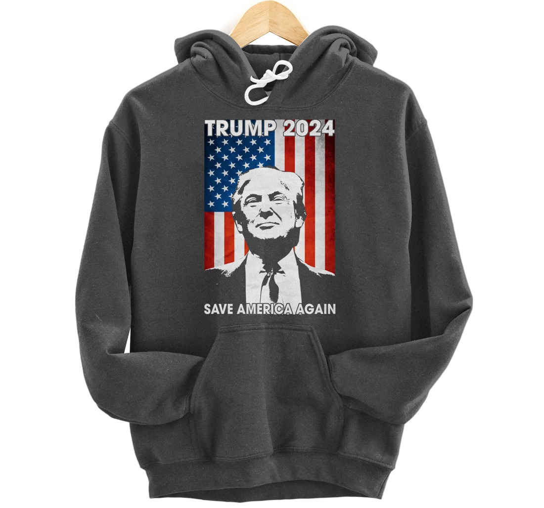 American Flag Trump 2024 Save America Again Patriotic Pullover Hoodie