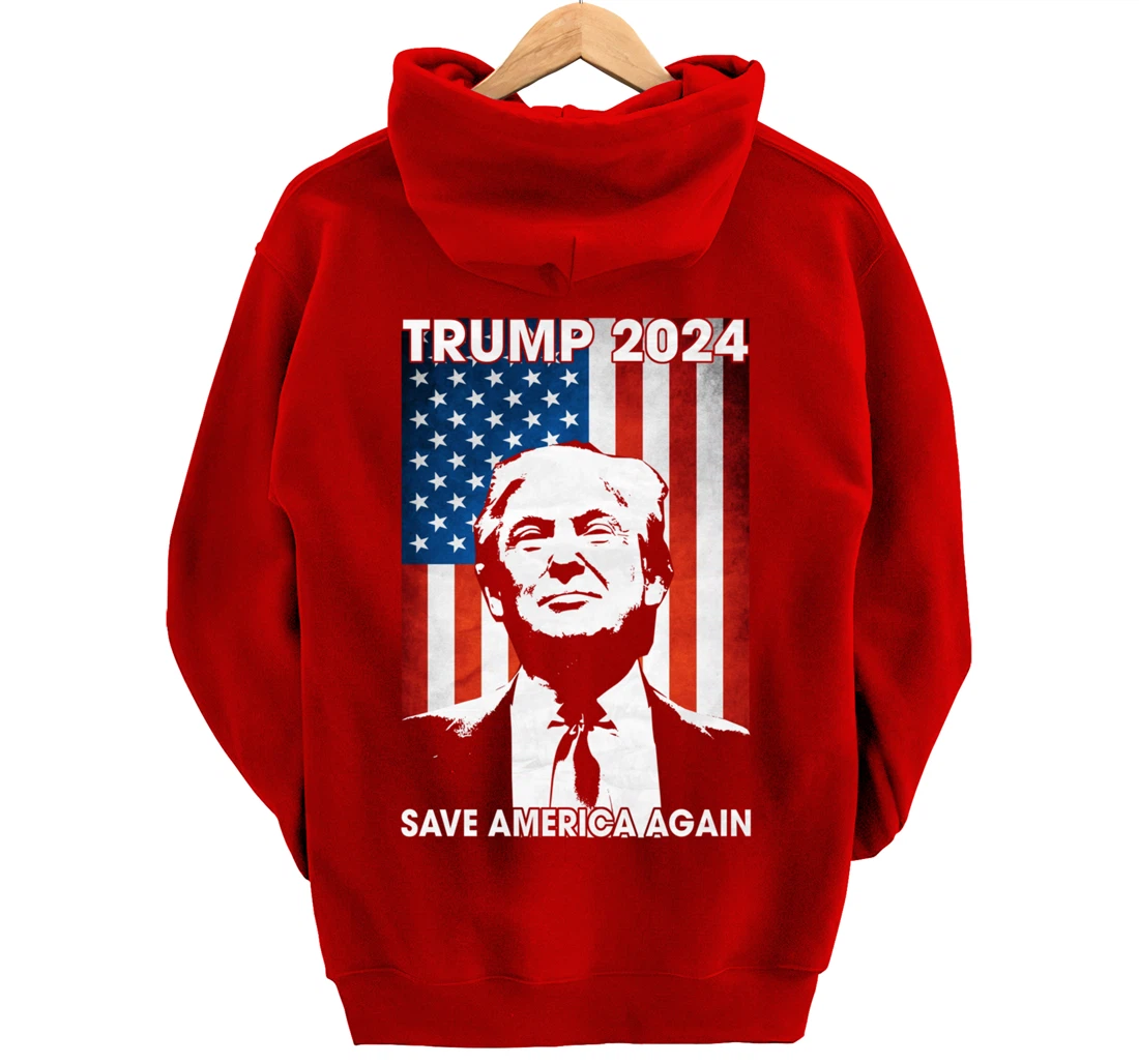 American Flag Trump 2024 Save America Again Patriotic Pullover Hoodie