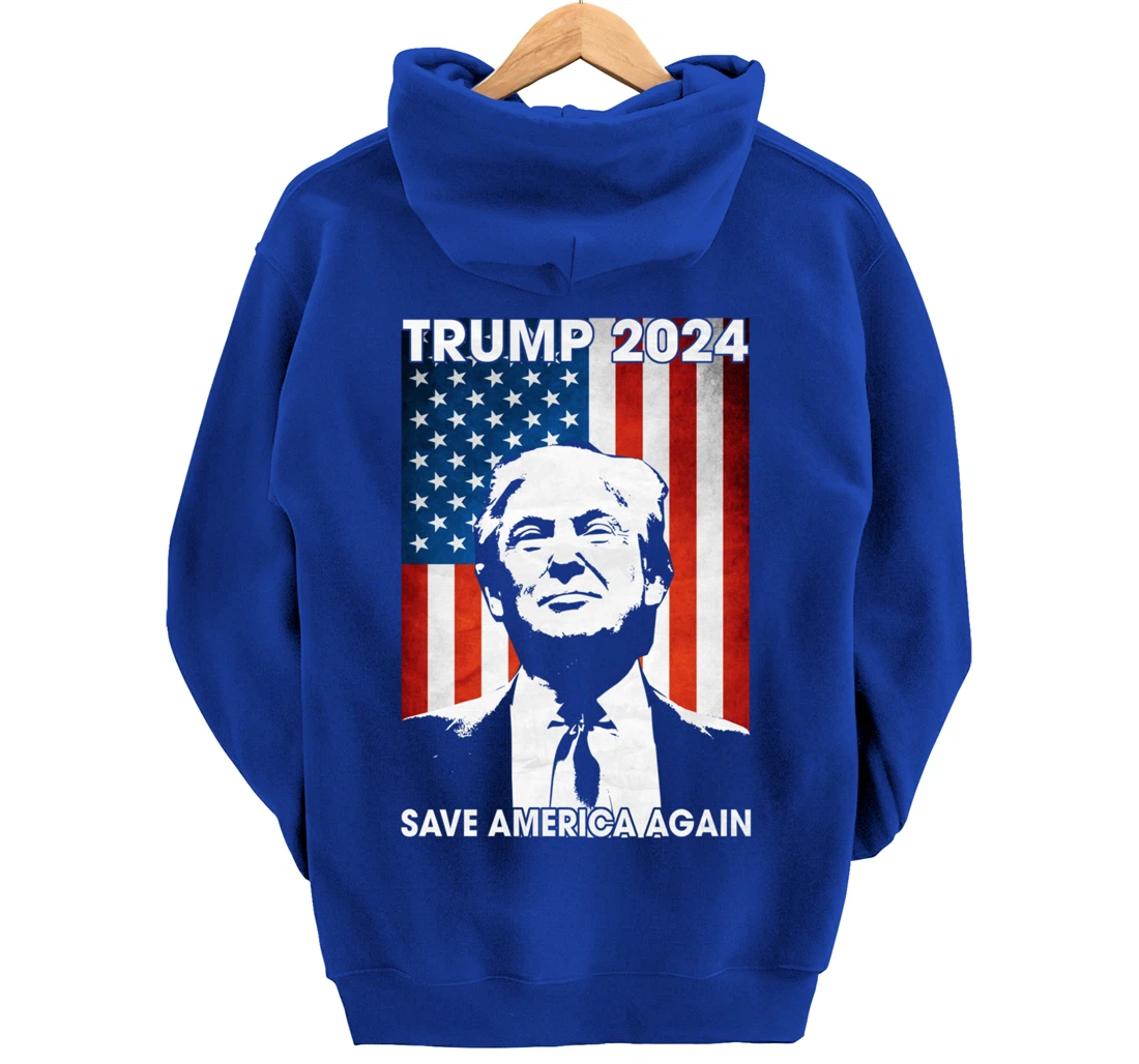 American Flag Trump 2024 Save America Again Patriotic Pullover Hoodie
