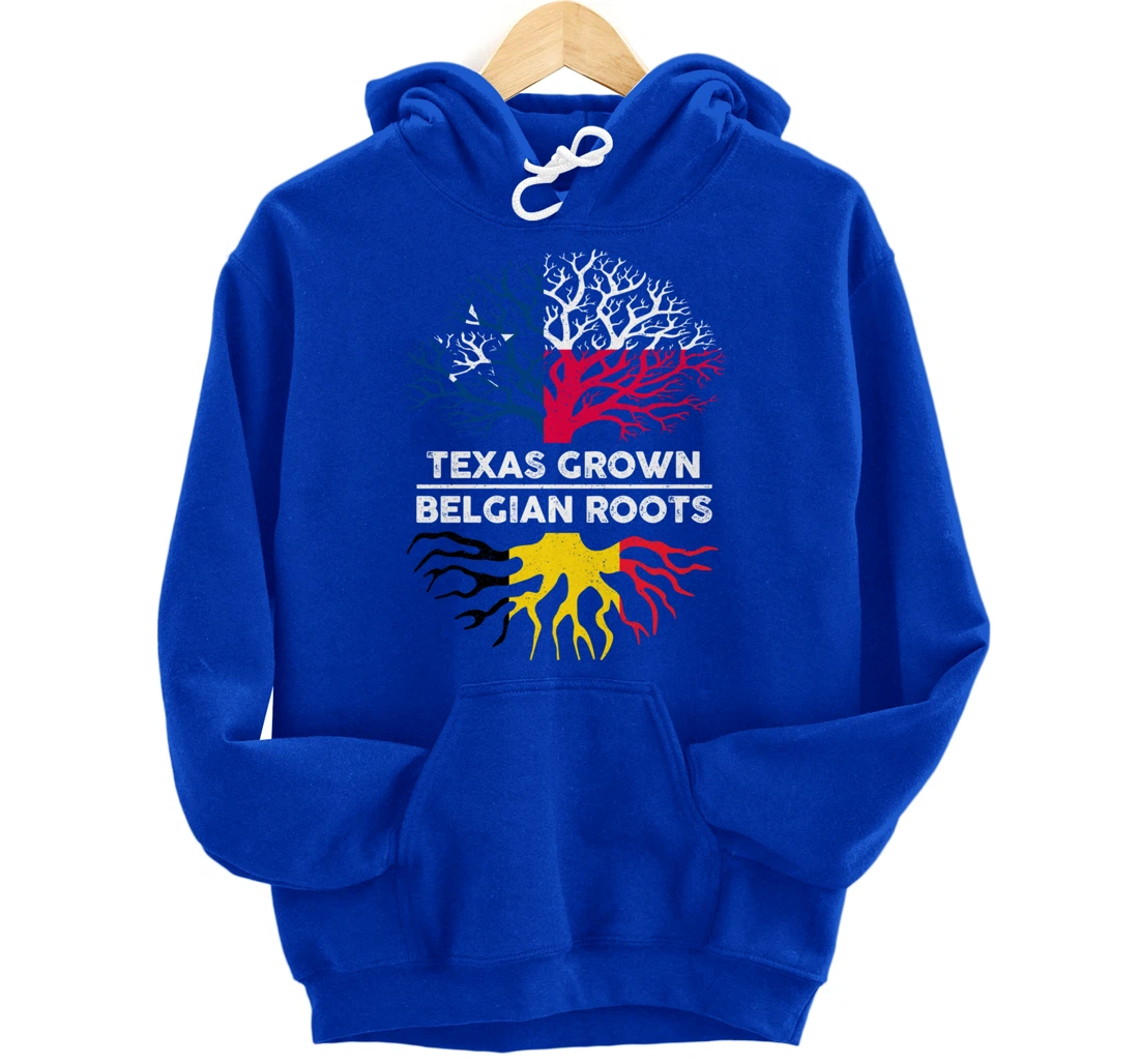 Texas Grown with Belgian Roots Tree USA Belgium Flag Pullover Hoodie