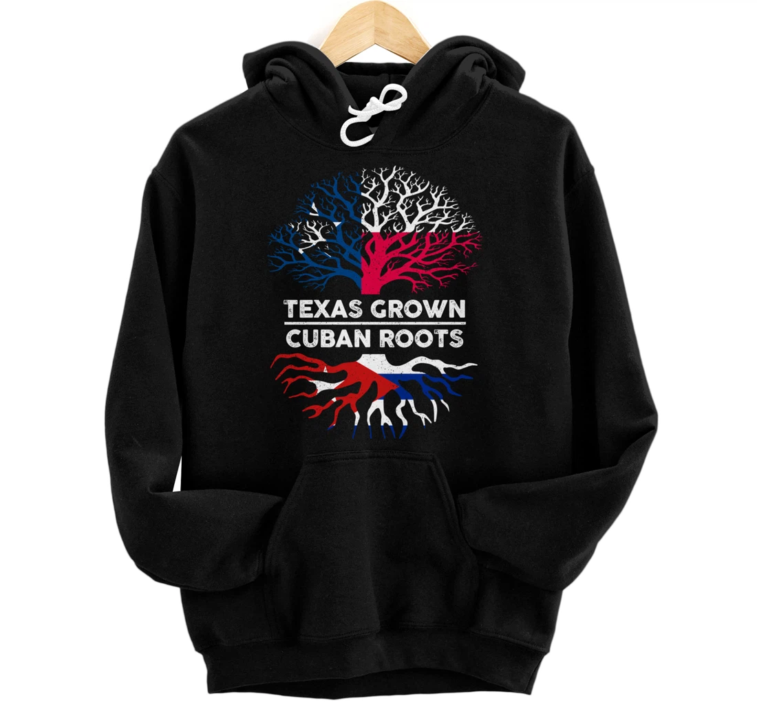 Texas Grown with Cuban Roots Tree USA Cuba Flag Pullover Hoodie
