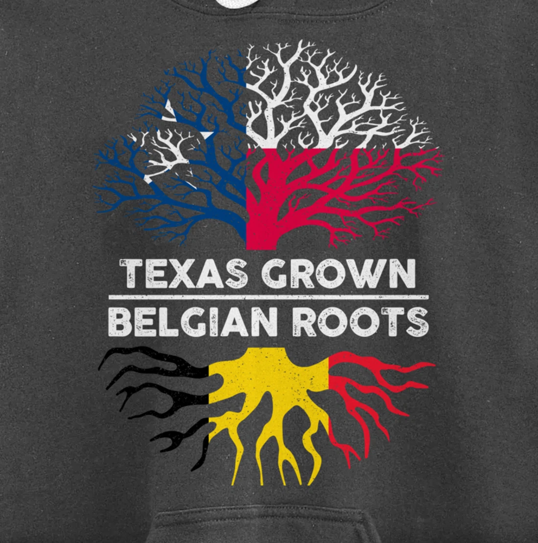 Texas Grown with Belgian Roots Tree USA Belgium Flag Pullover Hoodie