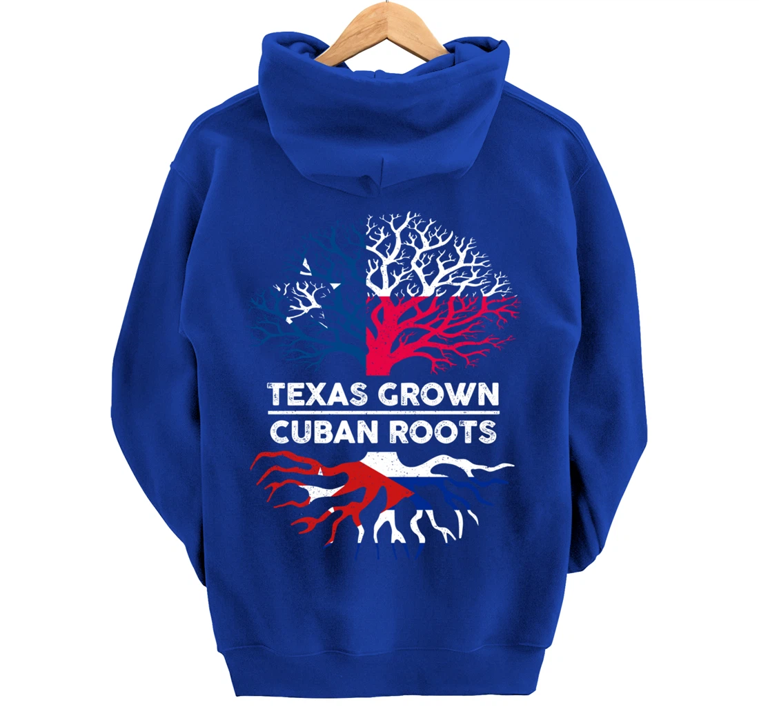 Texas Grown with Cuban Roots Tree USA Cuba Flag Pullover Hoodie