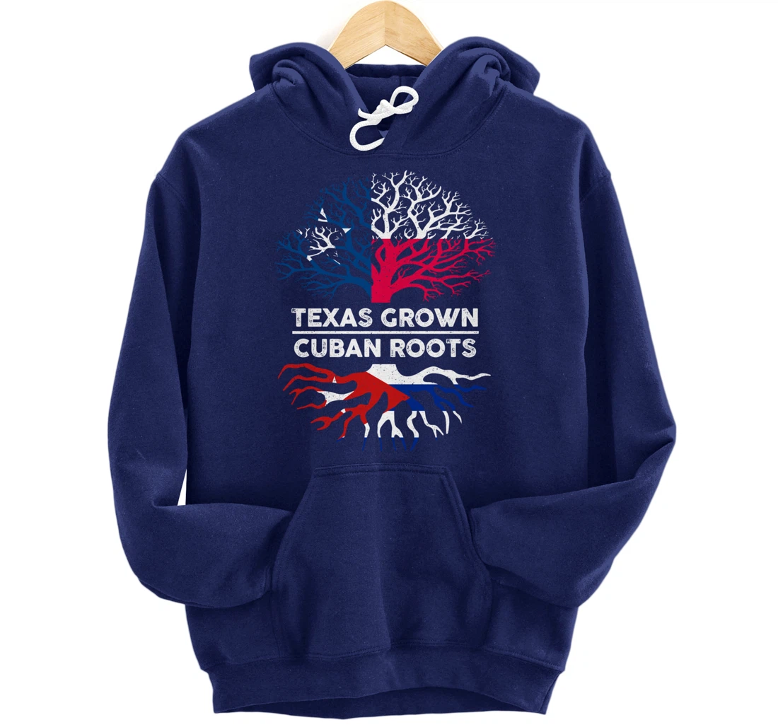 Texas Grown with Cuban Roots Tree USA Cuba Flag Pullover Hoodie