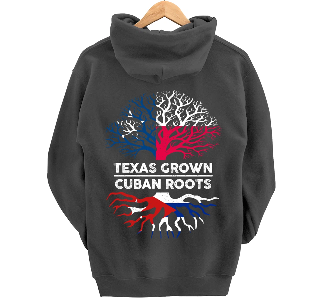 Texas Grown with Cuban Roots Tree USA Cuba Flag Pullover Hoodie
