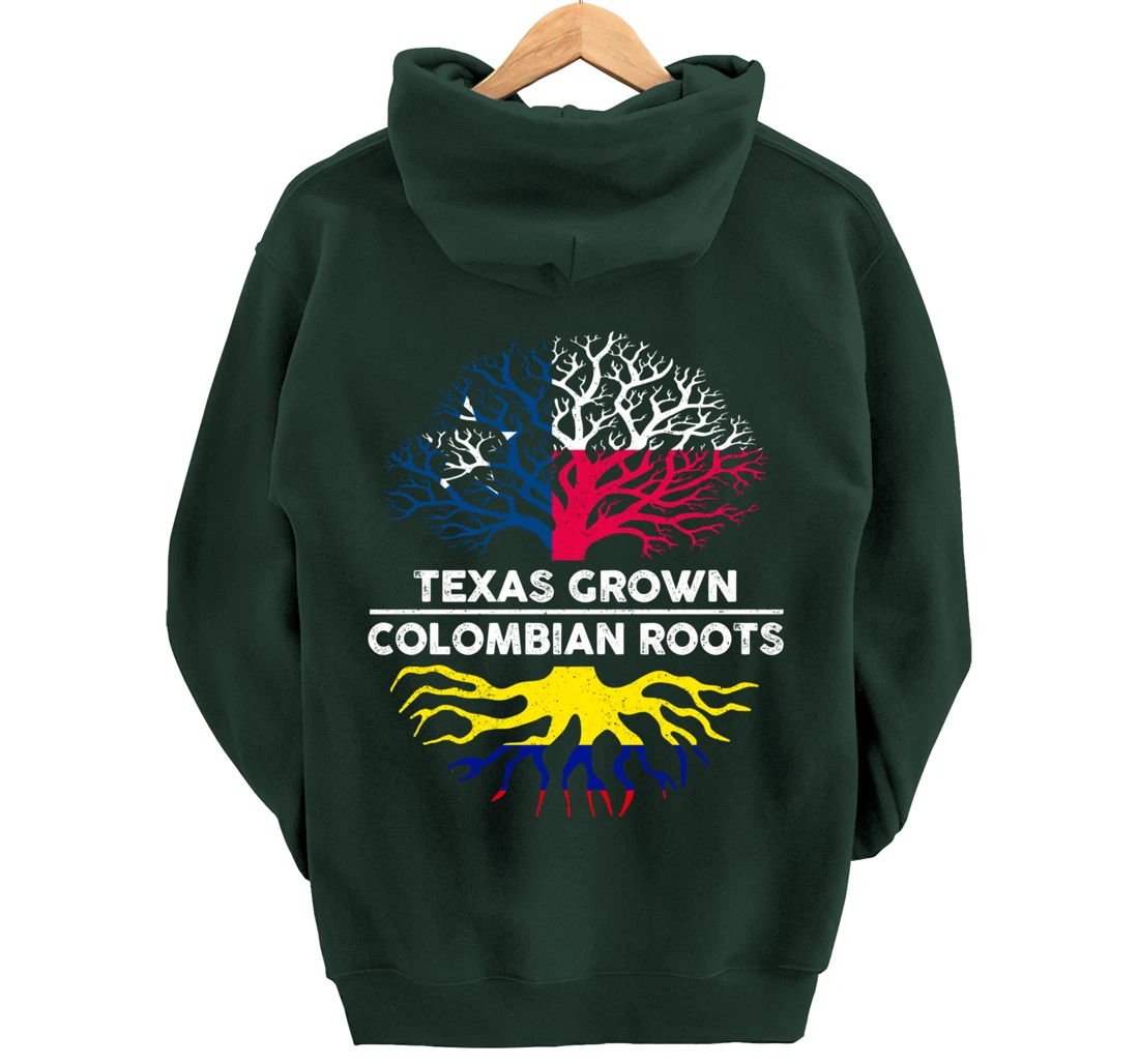 Texas Grown with Colombian Roots Tree USA Colombia Flag Pullover Hoodie
