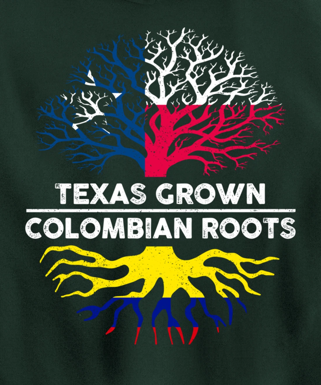 Texas Grown with Colombian Roots Tree USA Colombia Flag Pullover Hoodie